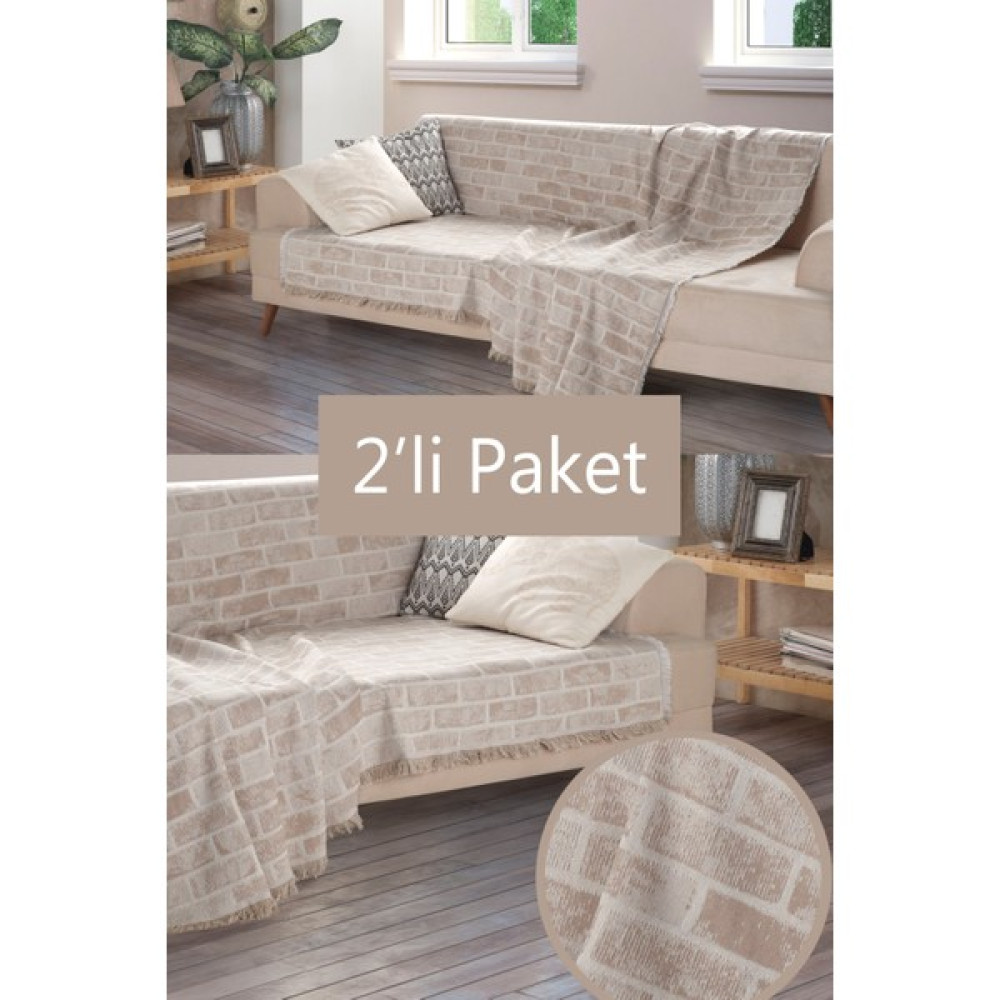 Miracolo Home Optimal Kaymaz Tasarım Koltuk Kanepe Çekyat Örtüsü Tuğla Desen 180X220 Cm.-Bej - Bej - 180 x 220 cm Koltuk & Kanepe Örtüsü Fiyatı
