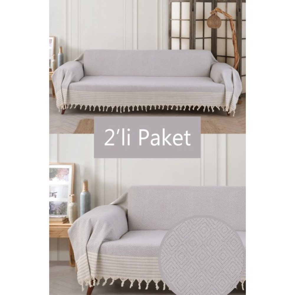 Miracolo Home Pamuklu Kolları Örten 310 cm Koltuk Kanepe Çekyat Örtüsü Önden Saçaklı Kaymaz Tasarım Çok Amaçlı Paket Içeriği 2 Adet-Gri - Gri Koltuk & Kanepe Örtüsü Fiyatı