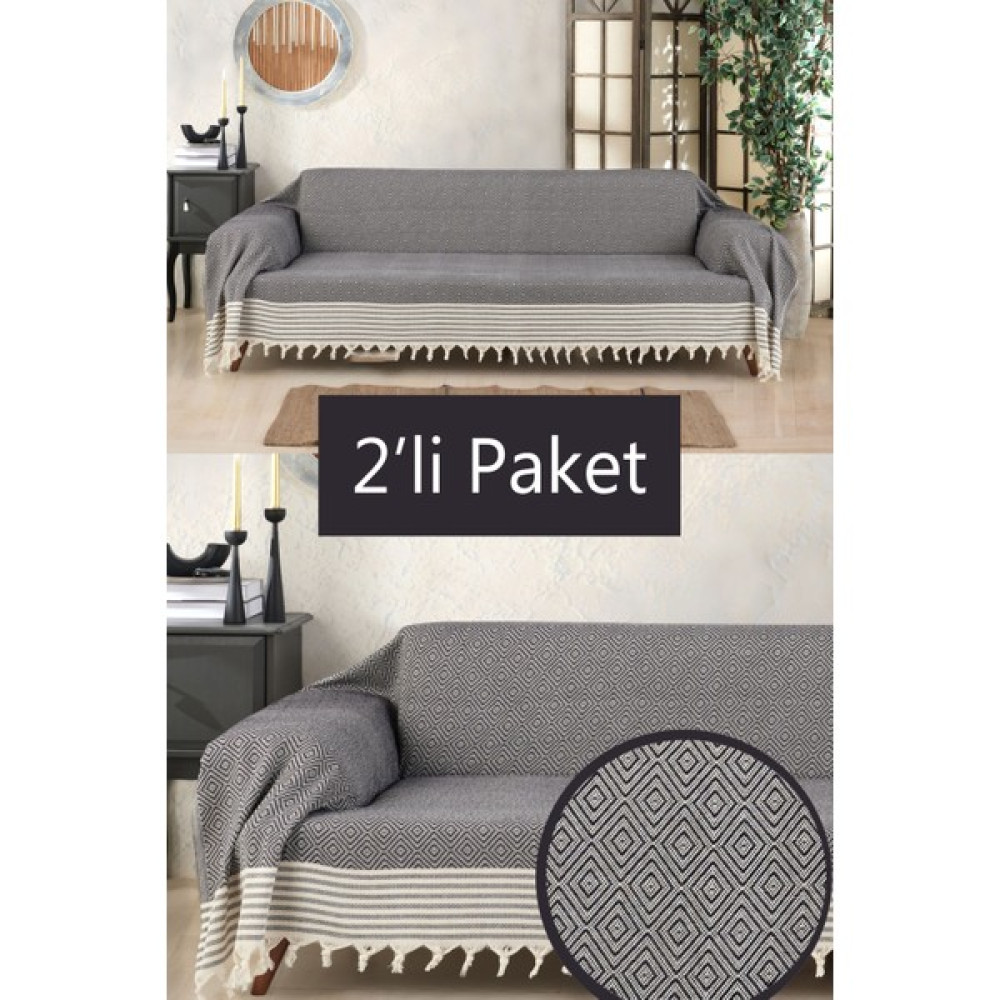 Miracolo Home Pamuklu Kolları Örten 310 cm Koltuk Kanepe Çekyat Örtüsü Önden Saçaklı Kaymaz Tasarım Çok Amaçlı Paket Içeriği 2 Adet-Siyah - Siyah Koltuk & Kanepe Örtüsü Fiyatı