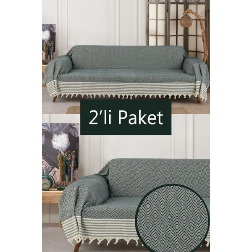 Miracolo Home Pamuklu Kolları Örten 310 cm Koltuk Kanepe Çekyat Örtüsü Önden Saçaklı Kaymaz Tasarım Çok Amaçlı Paket Içeriği 2 Adet-Yeşil - Yeşil Koltuk & Kanepe Örtüsü Fiyatı