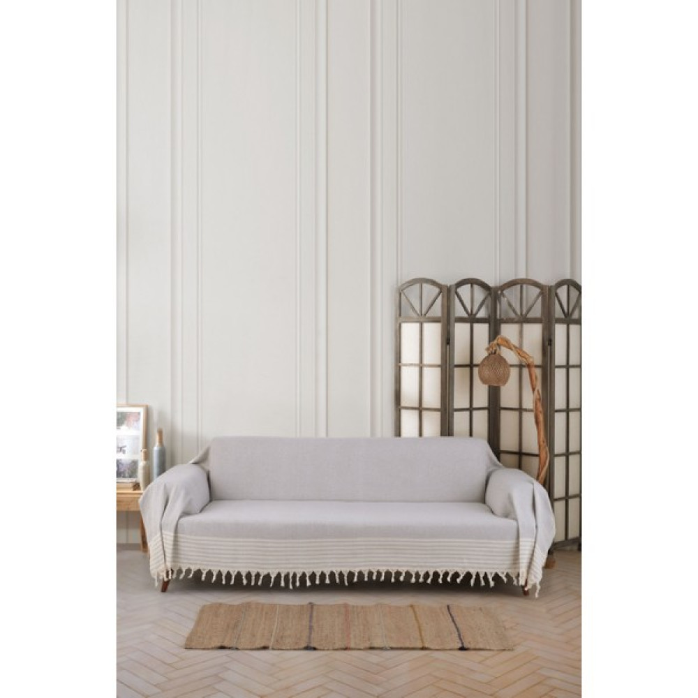 Miracolo Home Pratik Optimal 3m Koltuk Kanepe Çekyat Örtüsü Yumuşak Pamuk Kaymaz Tasarımlı Kolları Örten Önden Saçaklı-Gri - Gri - 170 x 310 cm Koltuk & Kanepe Örtüsü Fiyatı