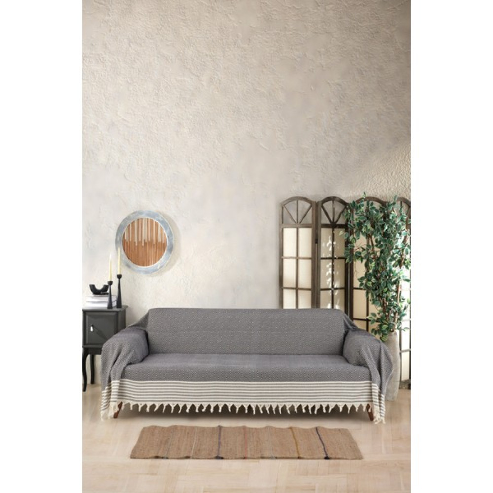Miracolo Home Pratik Optimal 3m Koltuk Kanepe Çekyat Örtüsü Yumuşak Pamuk Kaymaz Tasarımlı Kolları Örten Önden Saçaklı-Siyah - Siyah - 170 x 310 cm Koltuk & Kanepe Örtüsü Fiyatı