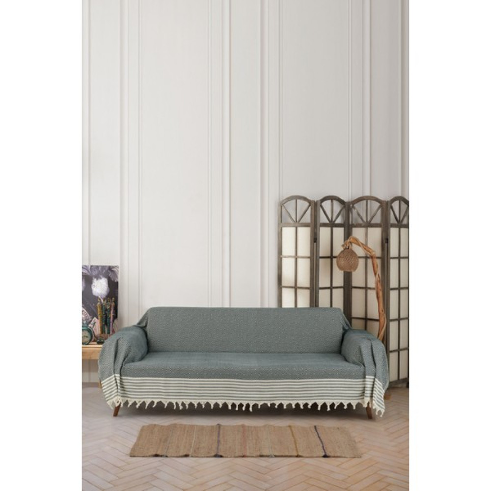 Miracolo Home Pratik Optimal 3m Koltuk Kanepe Çekyat Örtüsü Yumuşak Pamuk Kaymaz Tasarımlı Kolları Örten Önden Saçaklı-Yeşil - Yeşil - 170 x 310 cm Koltuk & Kanepe Örtüsü Fiyatı