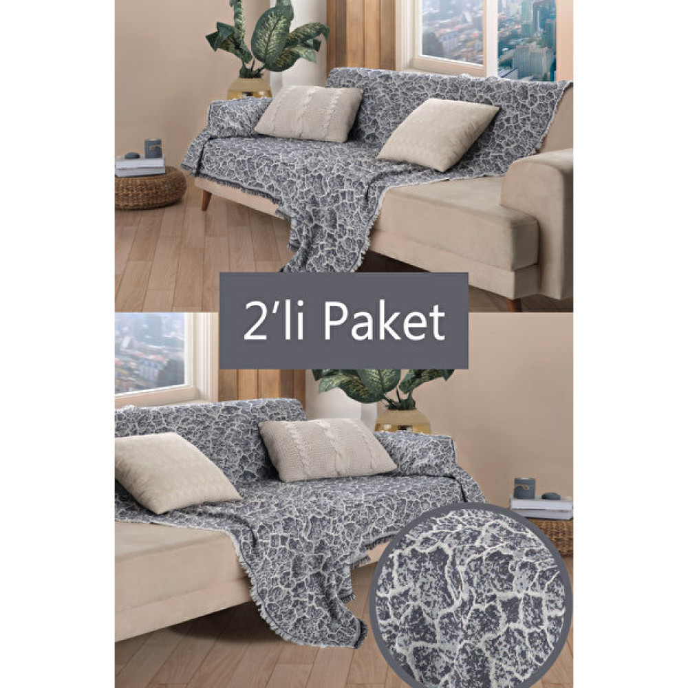 Miracolo Home Pratik Optimal Kaymaz Tasarım 180X220 cm Mermer Desen Koltuk Örtü Önden Saçaklı-2 Li Set-Siyah - Siyah - 180 x 220 cm Koltuk & Kanepe Örtüsü Fiyatı
