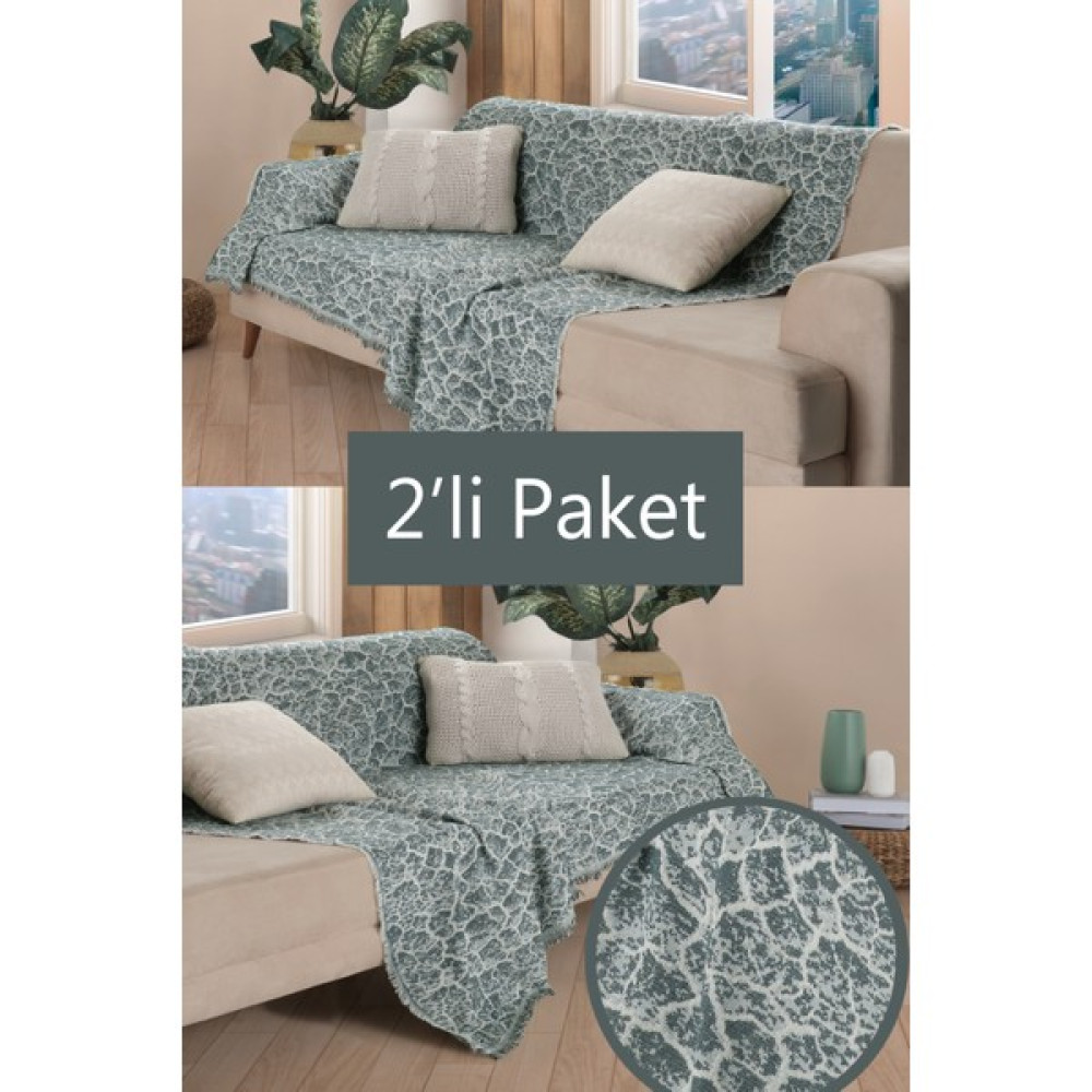 Miracolo Home Pratik Optimal Kaymaz Tasarım 180X220 cm Mermer Desen Koltuk Örtü Önden Saçaklı-2 Li Set-Yeşil - Yeşil - 180 x 220 cm Koltuk & Kanepe Örtüsü Fiyatı