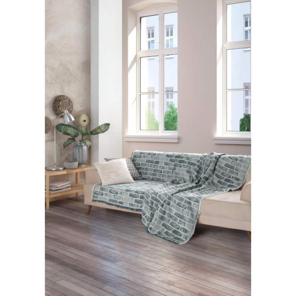 Miracolo Home Pratik Optimal Kaymaz Tuğla Desen Tasarım Bej 180X220 cm Koltuk Kanepe Çekyat Örtüsü Önden Saçaklı-Haki Yeşil - Haki Yeşili Koltuk & Kanepe Örtüsü Fiyatı
