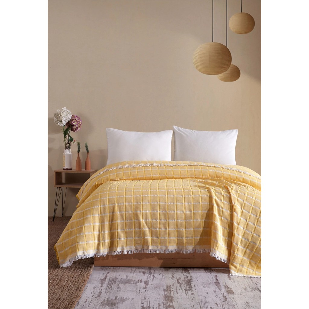 Miracolo Home Sasrı Müslin 4 Katlı Yatak Örtüsü Pike Tek Kişilik Pamuklu Pike 170X201 - Sarı Yatak Örtüsü Fiyatı