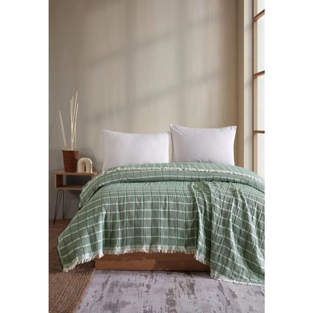 Miracolo Home Yeşil Müslin 4 Katlı Yatak Örtüsü Pike Tek Kişilik Pamuklu Pike 170X200 Yatak Örtüsü Fiyatı