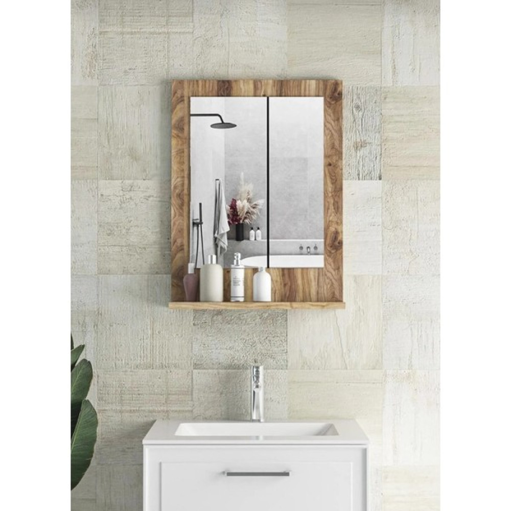 Mirapet Mira Ahşap 45X60CM Ceviz Raflı Banyo Aynası Dik Banyo Aynası Fiyatı