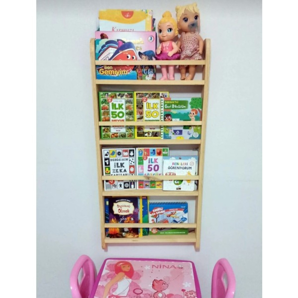 Mirapet Mira Ahşap Montessori Çocuk Odası Kitaplığı Ahşap Ham Doğal Kitaplık 100X40X8 cm Kitaplık Fiyatı