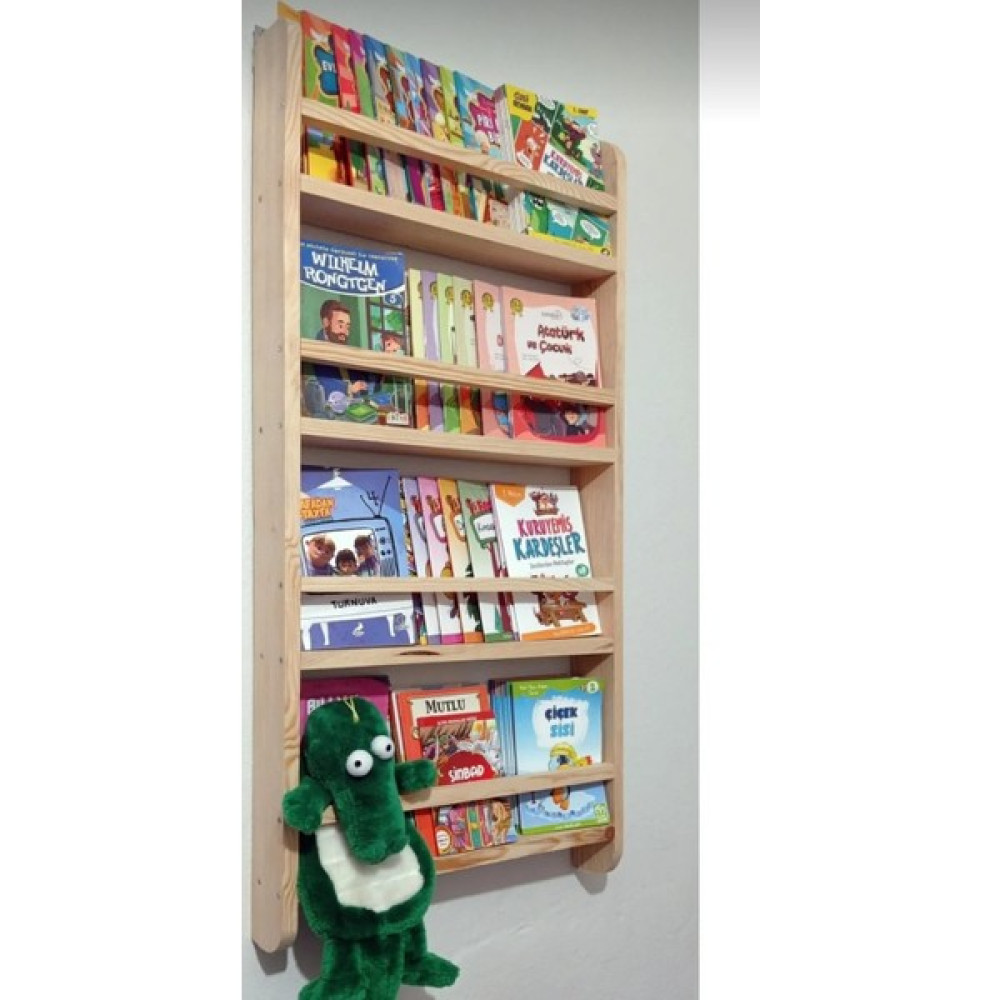 Mirapet Montessori Kitaplık Geniş Model Yuvarlak Çıtalı 120X80X10CM Kitaplık Fiyatı