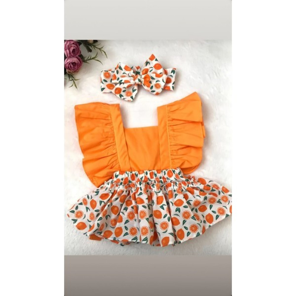 Miray Bebe Bandanalı Portakal Desen Salopet Takım Bebek Elbisesi Fiyatı