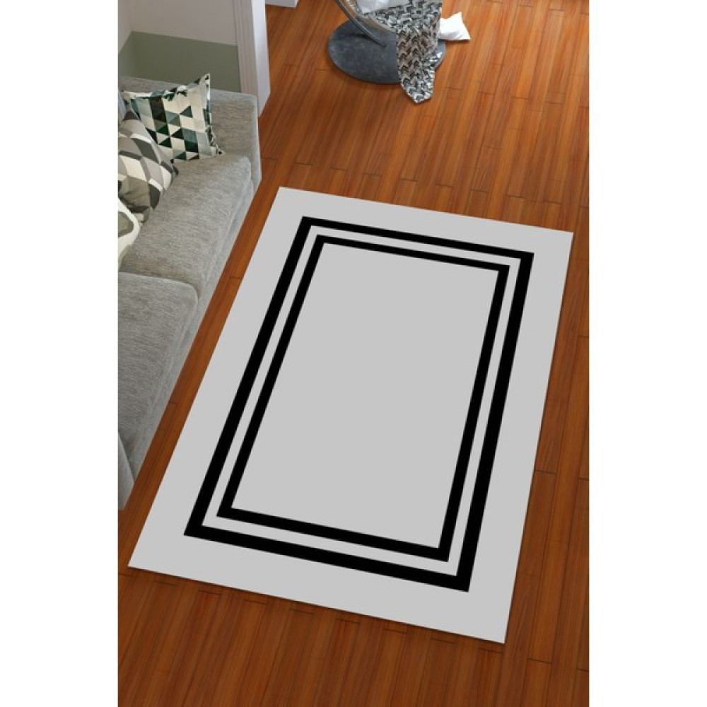 Miray Tekstil İpek Kadife Gri Renkli Çerçeve Desen Lastikli Halı Örtüsü - 150 x 230 cm Salon & Oturma Odası Tekstili Fiyatı