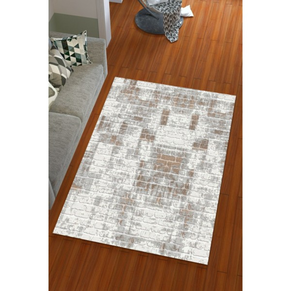 Miray Tekstil Ipek Kadife Gri Renkli Tuğla Desen Lastikli Halı Örtüsü - 150 x 235 cm Salon & Oturma Odası Tekstili Fiyatı