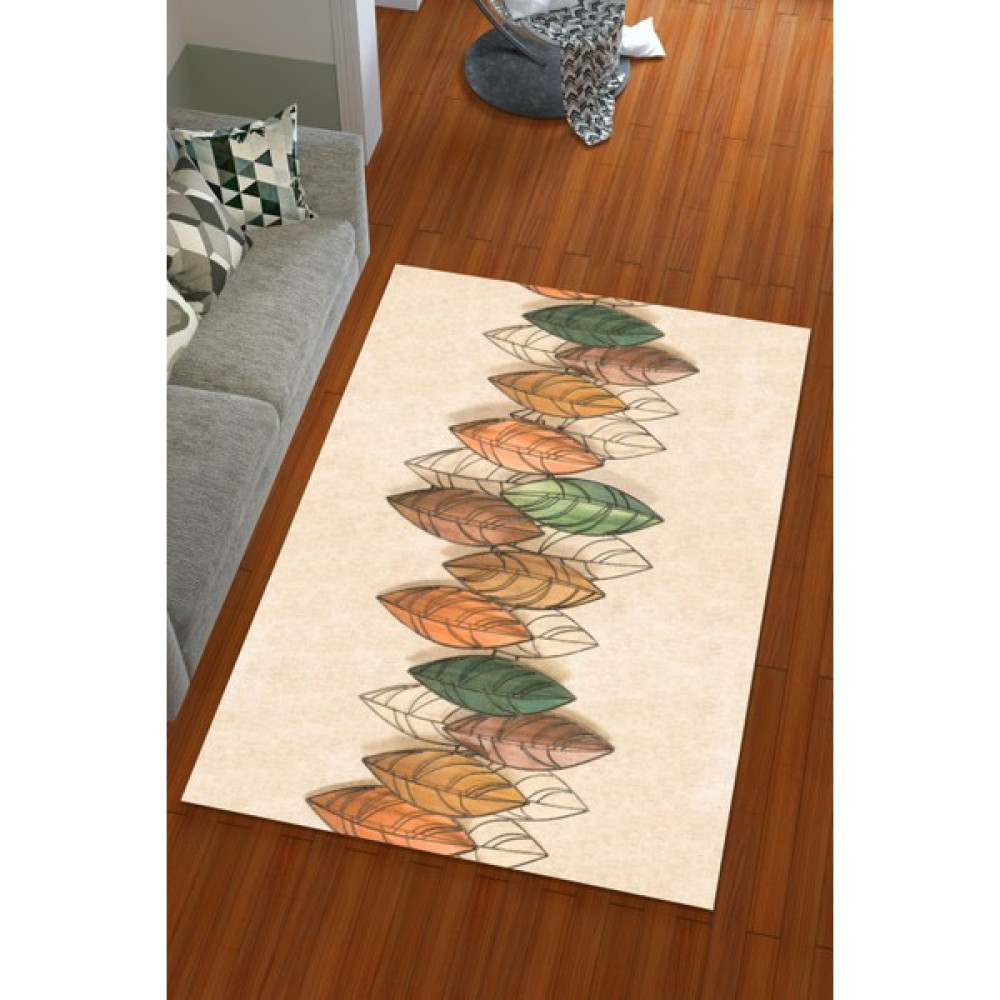 Miray Tekstil İpek Kadife Kahverengi Renkli Yaprak Desen Lastikli Halı Örtüsü - 150 x 230 cm Salon & Oturma Odası Tekstili Fiyatı