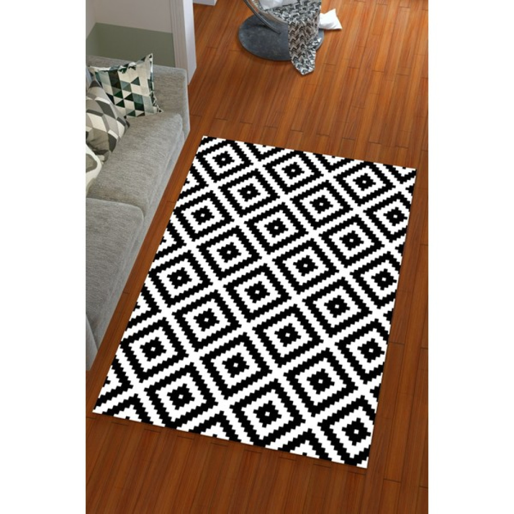 Miray Tekstil İpek Kadife Siyah Renkli Kare Desen Lastikli Halı Örtüsü - 150 x 230 cm Salon & Oturma Odası Tekstili Fiyatı