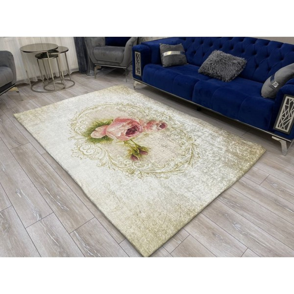 Miray Tekstil Lastikli Dekoratif Halı Örtüsü - 150 x 235 cm - Bej Salon & Oturma Odası Tekstili Fiyatı