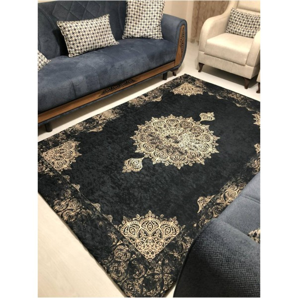 Miray Tekstil Lastikli Dekoratif Halı Örtüsü - 160 x 230 cm - Siyah Salon & Oturma Odası Tekstili Fiyatı