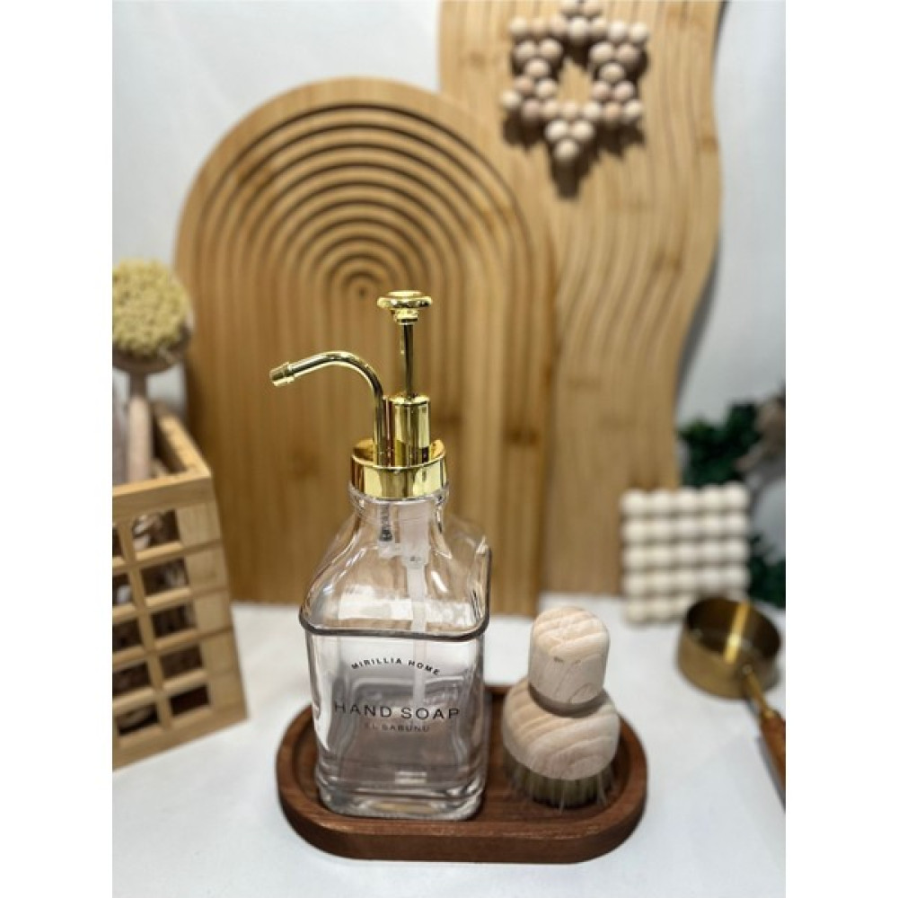 Mirillia Home Cam 500 ml Cam Sıvı Sabunluk - Ahşap Altlıklı ve Fırçalı Şık Tasarım (2 Etiketli) Altın - 0 Oto Boyaları Fiyatı