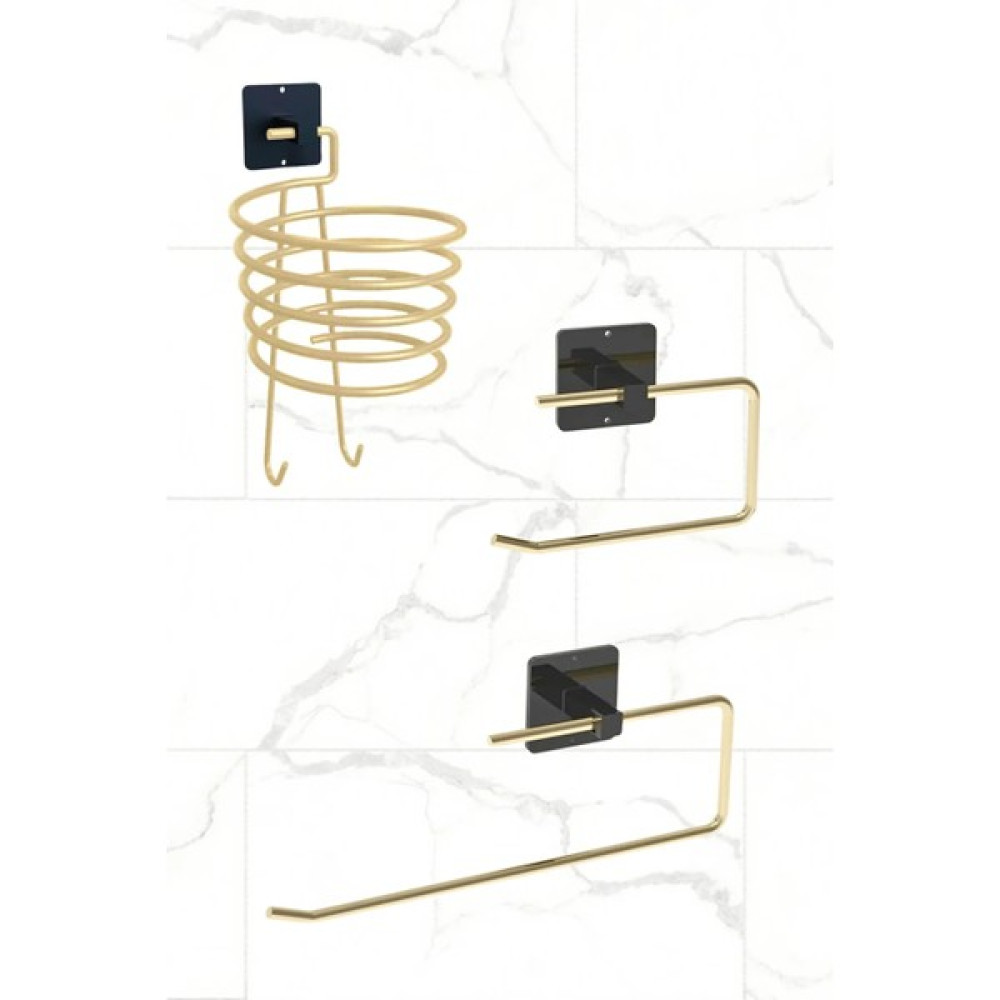 Mirillia Home Mirilliahome 3'lü Set Yapışkanlı Gold Peçetelik Tuvalet Kağıtlığı Wc Kağıt Askısı Rulo Havluluk Fönlük Banyo Askılık Fiyatı