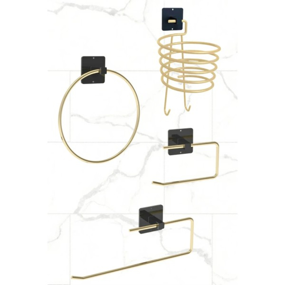 Mirillia Home Mirilliahome 4'lü Yapışkanlı Gold Peçetelik Tuvalet Kağıtlığı Wc Kağıtlığı Rulo Havluluk Yuvarlak Havluluk Fönlük Banyo Askılık Fiyatı