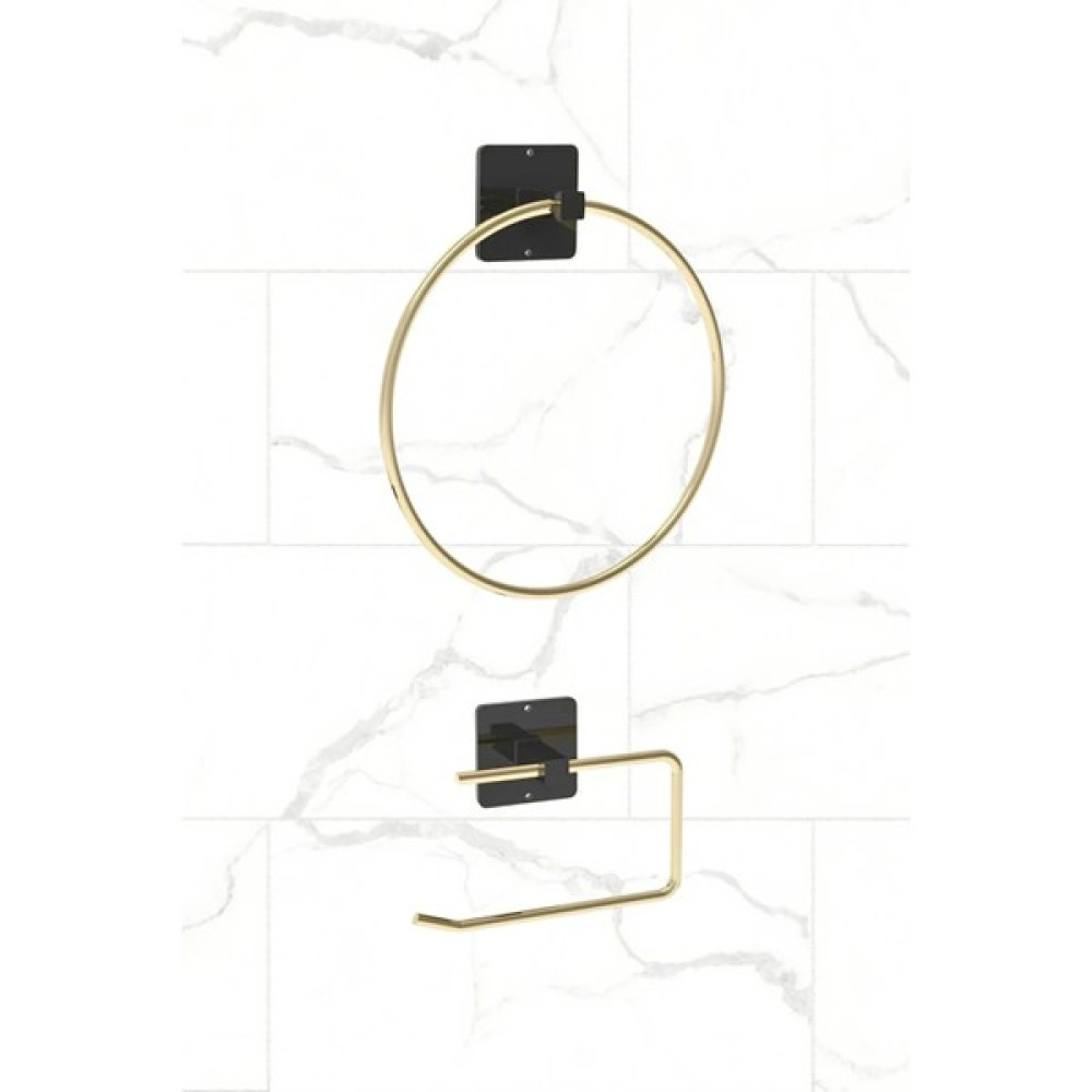 Mirillia Home Mirilliahome Yapışkanlı Gold Tuvalet Kağıtlığı Peçetelik Wc Kağıtlık Tutucu ve Yuvarlak Havluluk Havlu Askısı Tuvalet Kağıtlığı Fiyatı