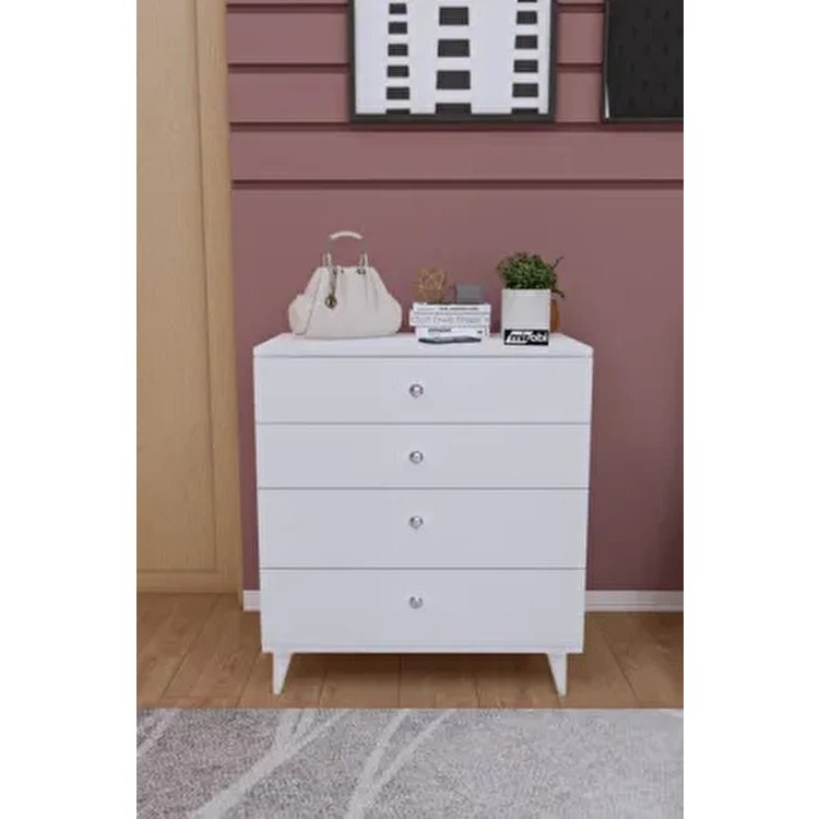 Mirobi Mirabel Dekoratif 4 Çekmeceli Ayaklı Şifonyer Beyaz Suntalam 75x83x44 cm Geniş Depolama Şifonyer Fiyatı