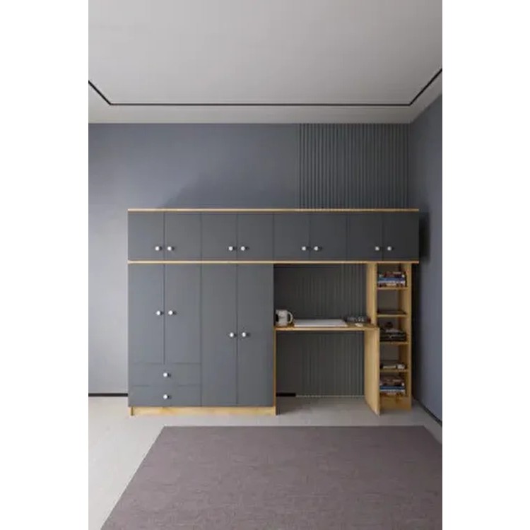 Mirobi Solvio Kitaplıklı Çalışma Masası Gardırop Ünitesi Ön Antrasit Gövde Çam - 180x240x45 Kitaplık Fiyatı