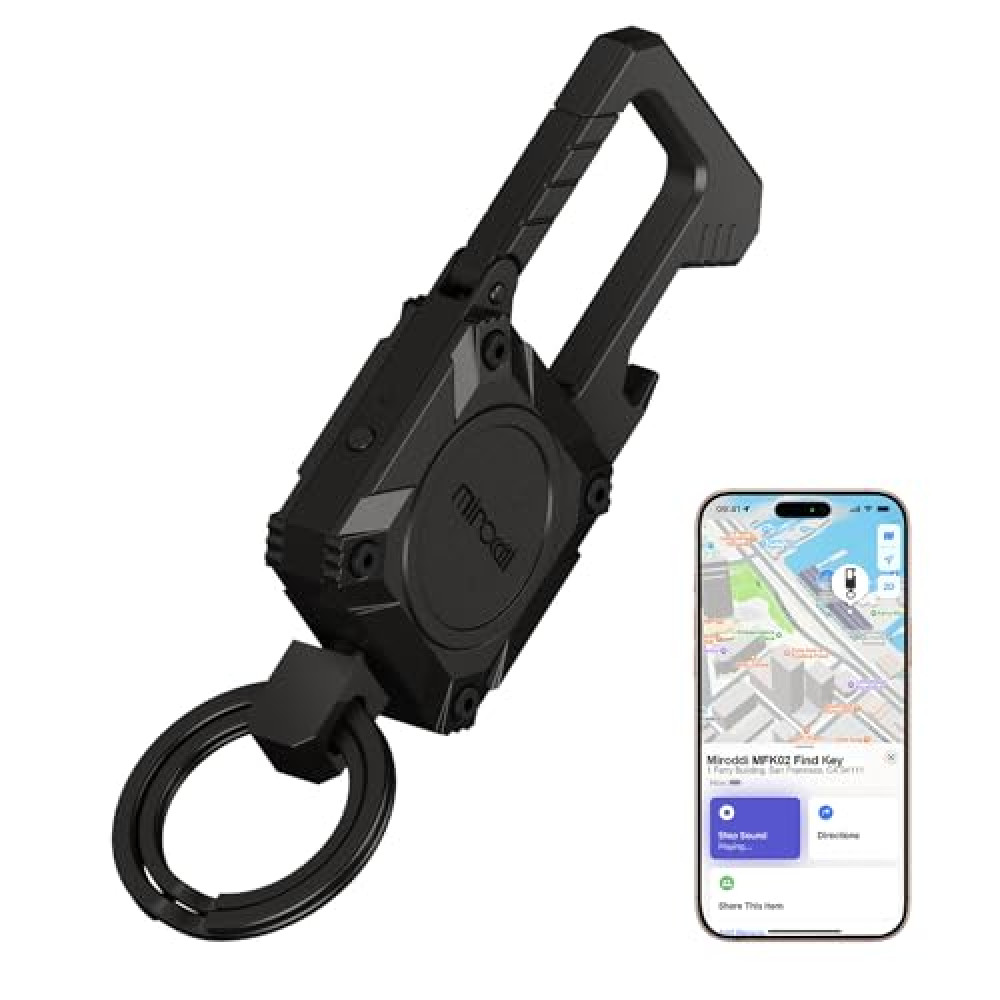 Miroddi Keychain with Smart Tracker, Men's Keychain Works with Find My App (iOS Only), Heavy Duty Car Key Chains with Bottle Opener Metal Fob Carabiner, Key Finder GPS Tracker, Rechargeable, Black