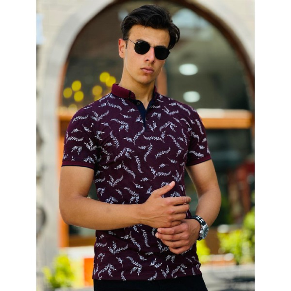 Miron Dal Desenli Polo Yaka Kısa Kollu Tişört 412116-BORDO Erkek T-shirt Fiyatı