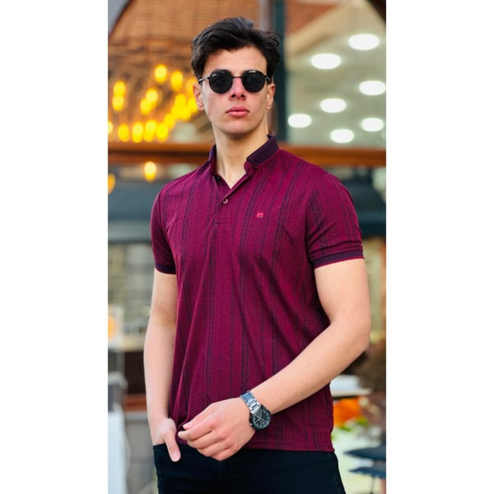 Miron Dikey Eskitme Baskılı Polo Yaka Kısa Kollu Tişört 41231-Bordo Erkek T-shirt Fiyatı