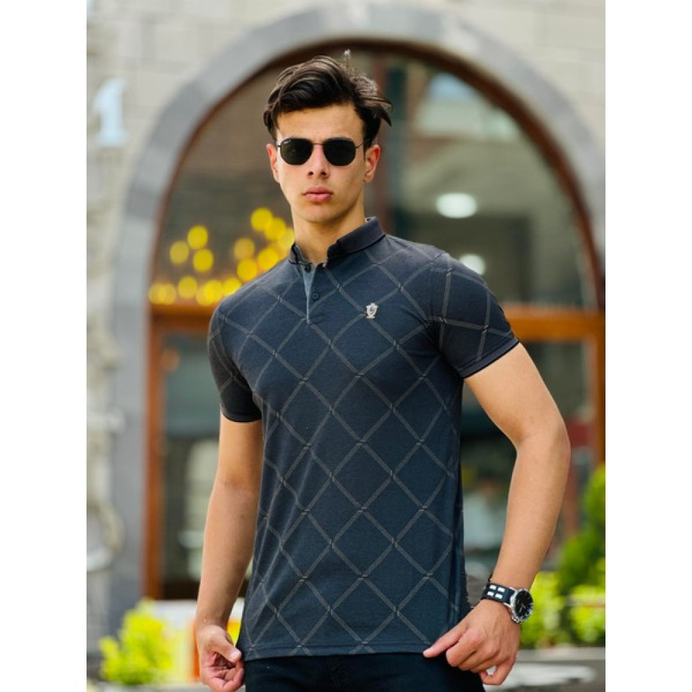 Miron Diyagonel Baklava Polo Yaka Kısa Kollu Tişört 412111-Siyah Erkek T-shirt Fiyatı