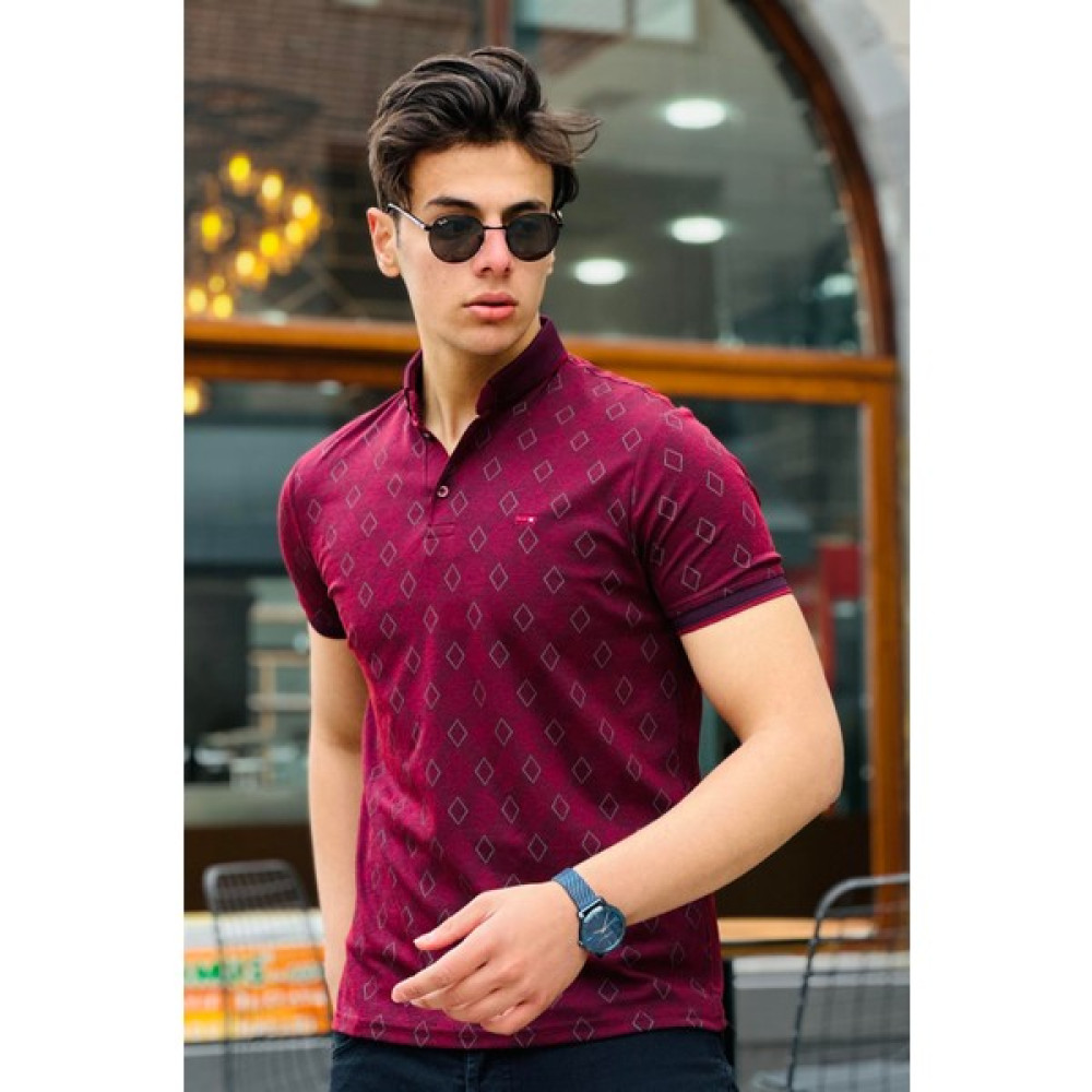 Miron Dörtgen Baskılı Polo Yaka Kısa Kollu Tişört 41206-BORDO Erkek T-shirt Fiyatı