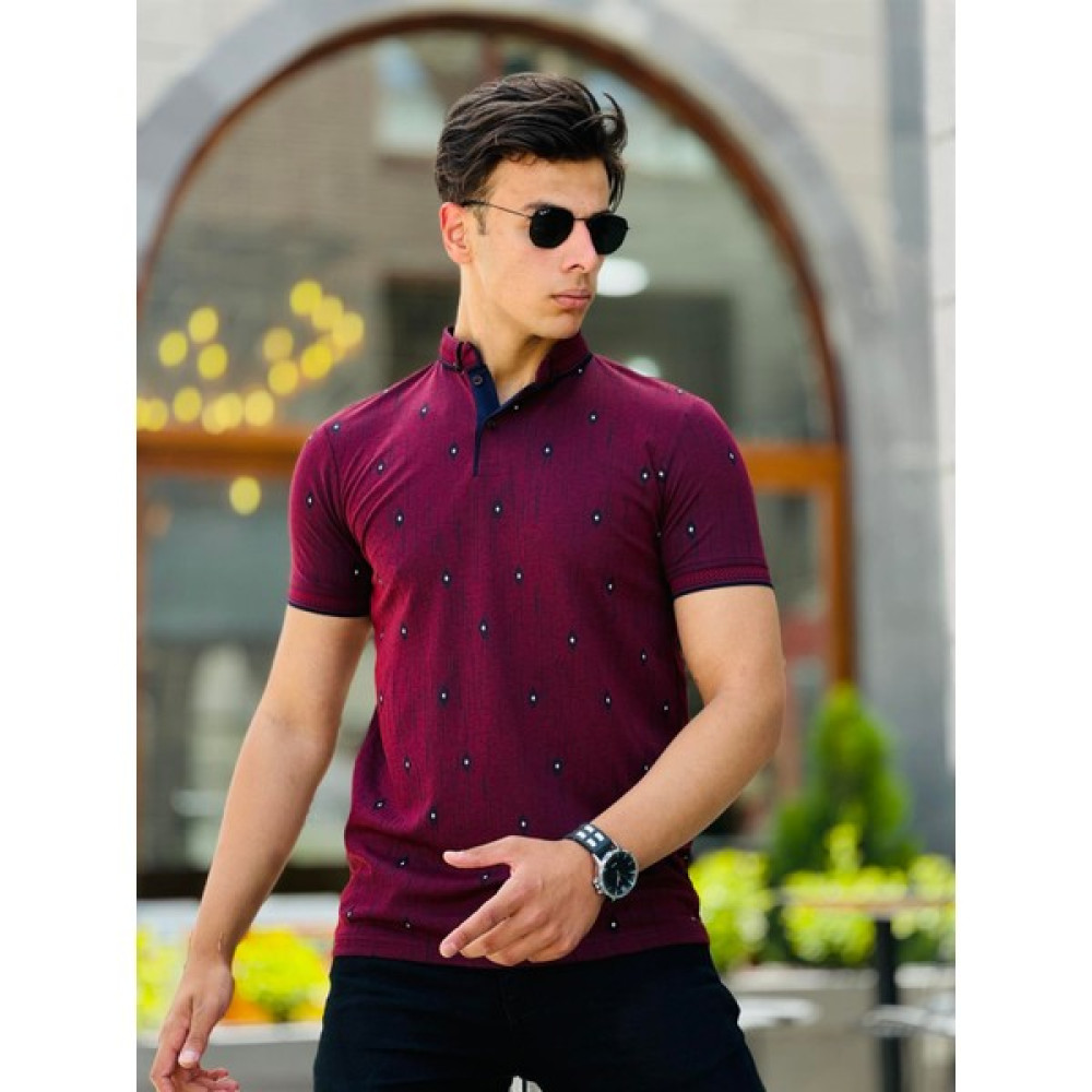 Miron Iki Renkli Dörtgen Polo Yaka Kısa Kollu Tişört 412112-Bordo Erkek T-shirt Fiyatı