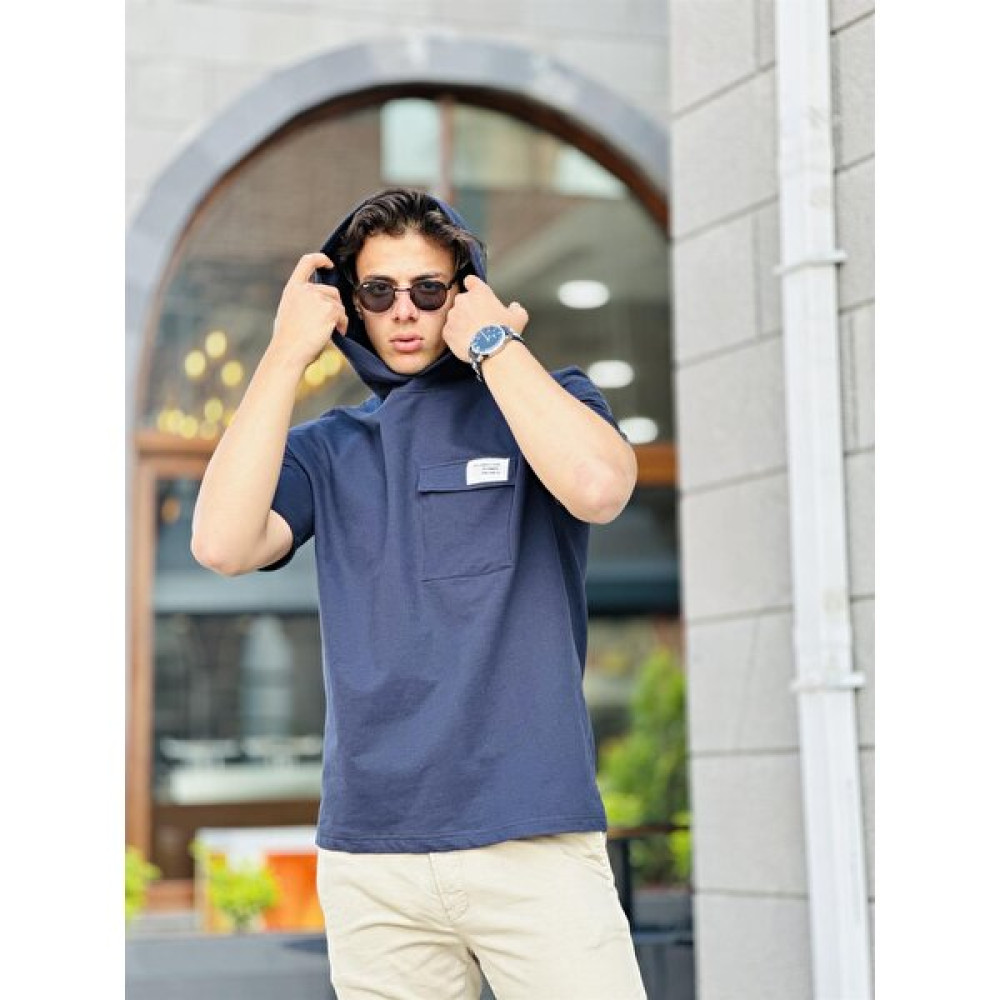 Miron Kapşonlu Iki Iplik Kısa Kol Tişört Oversize-Lacivert Erkek T-shirt Fiyatı
