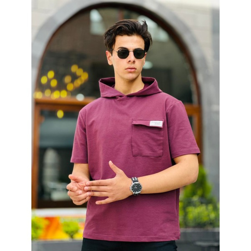 Miron Kapşonlu Iki Iplik Kısa Kol Tişört Oversize-Mürdüm Erkek T-shirt Fiyatı
