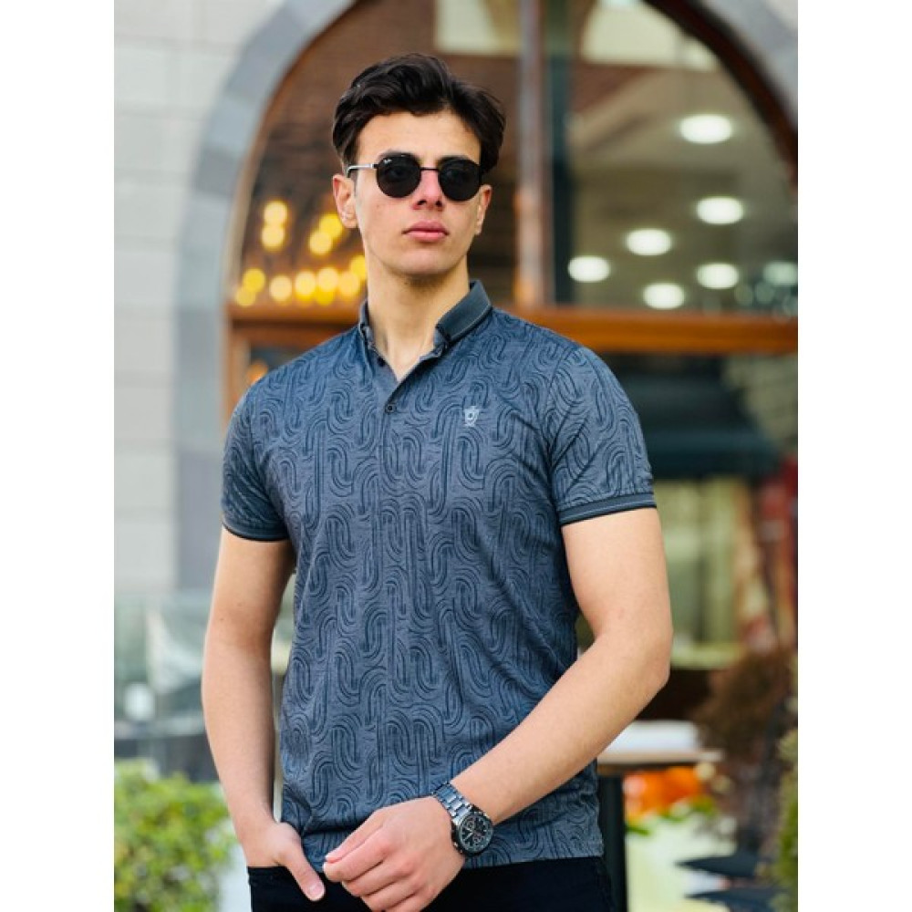 Miron Karma Desen Baskı Detaylı Polo Yaka Kısa Kollu Tişört 41261-Füme Erkek T-shirt Fiyatı