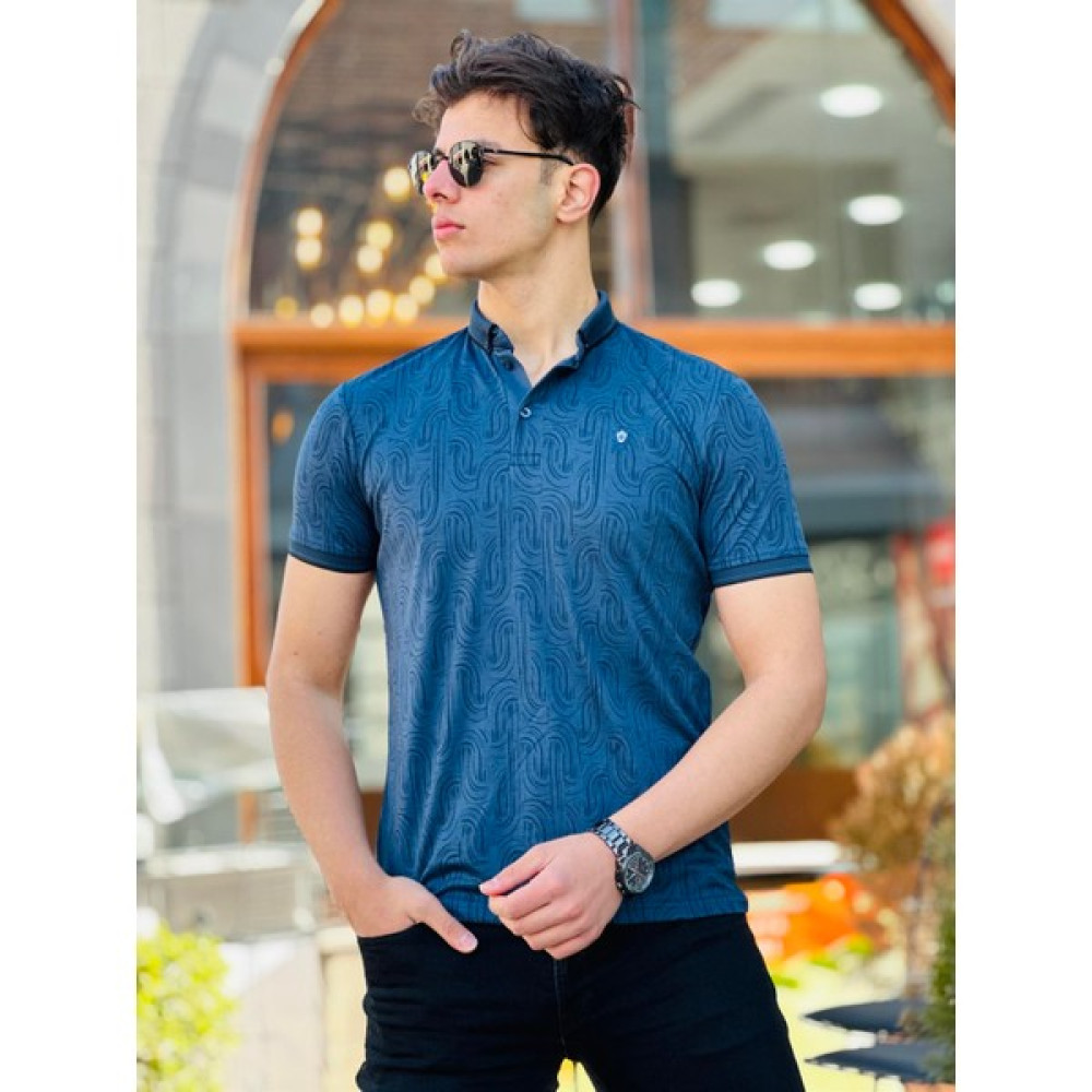 Miron Karma Desen Baskı Detaylı Polo Yaka Kısa Kollu Tişört 41261-Lacivert Erkek T-shirt Fiyatı
