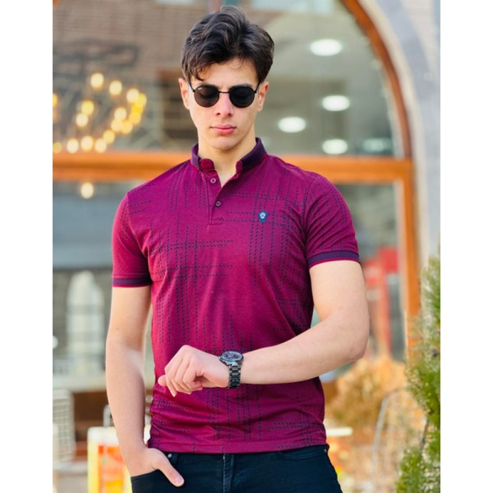 Miron Nokta Baskılı Polo Yaka Kısa Kollu Tişört 41221-Bordo Erkek T-shirt Fiyatı