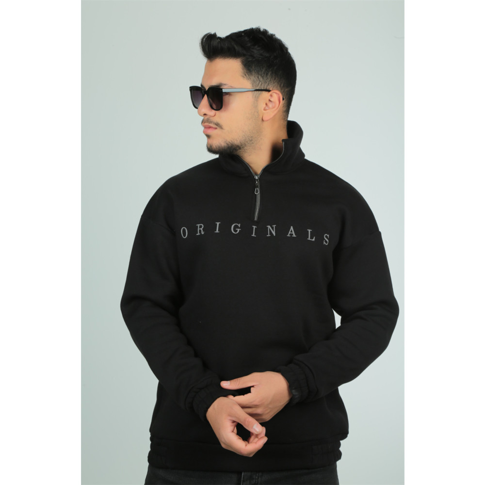 Miron Originals Nakış Detaylı Fermuarlı Oversize Sweatshirt-siyah XL Beden Bayan Sweatshirt Fiyatı