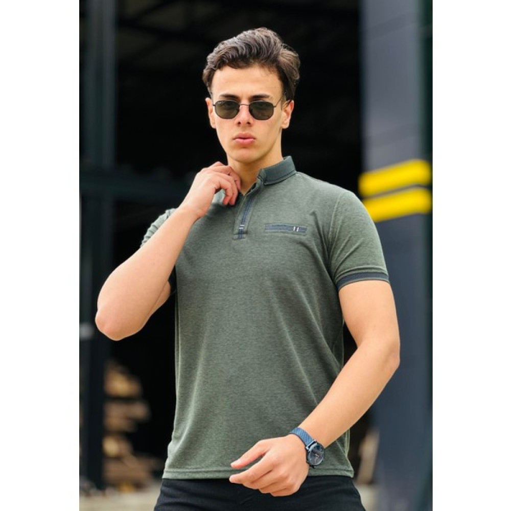 Miron Pat-Cep Üstü Nakış Detaylı Polo Yaka Kısa Kollu Tişört 41289-Nefti Erkek T-shirt Fiyatı