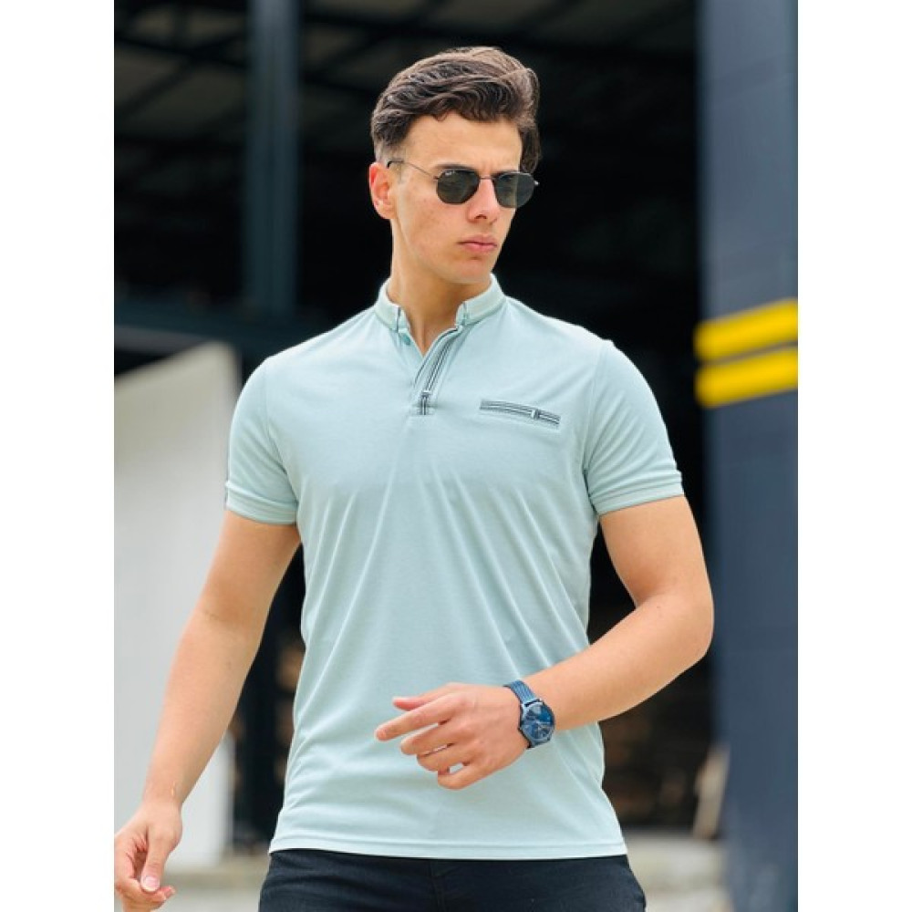 Miron Pat-Cep Üstü Nakış Detaylı Polo Yaka Kısa Kollu Tişört 41289-Su Yeşili Erkek T-shirt Fiyatı