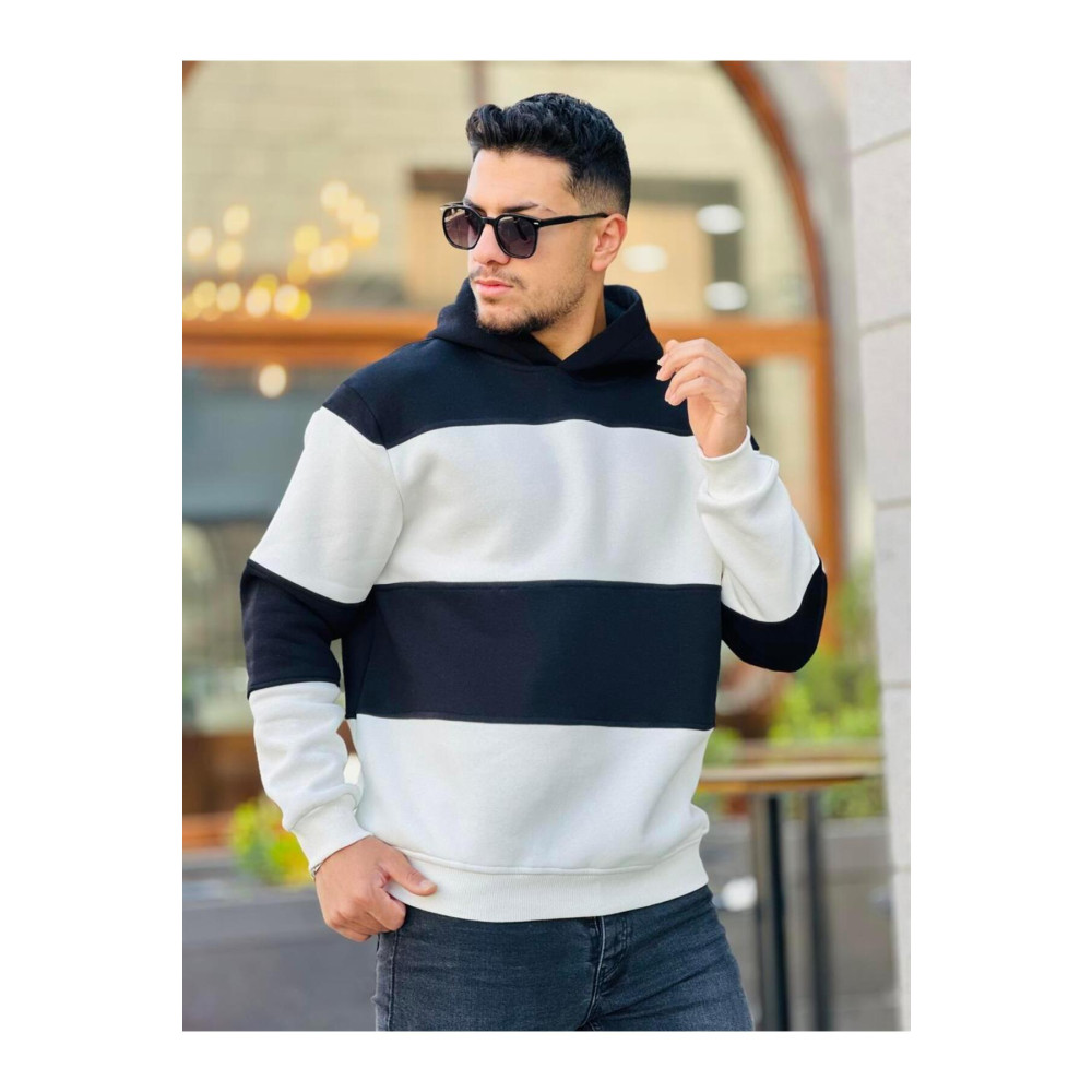 Miron Siyah Beyaz Blok Parçalı Overisize Kapşonlu Üç Iplik Sweatshirt XL Beden Bayan Sweatshirt Fiyatı