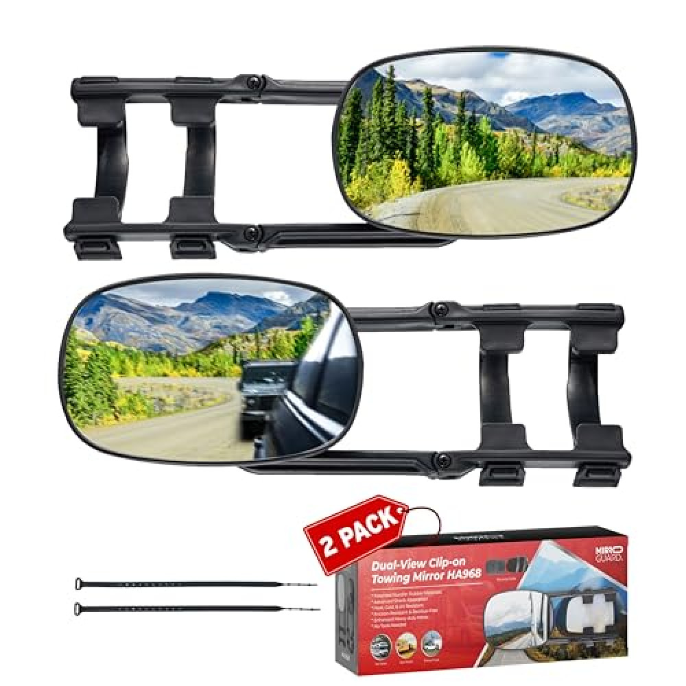 MirroGuard Extended Towing Mirrors, Universal Clip-On Side Mirror Extensions for Pickups, RVs, and Trailers, Tow Mirrors with Extenders (Model HA968)