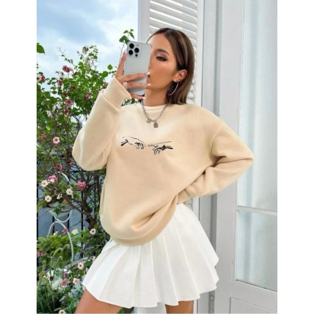 Mirsepet Kadın Oversize Bej Michelangelo El Sweatshirt Bisiklet Yaka Kız Çocuk Eşofman Fiyatı