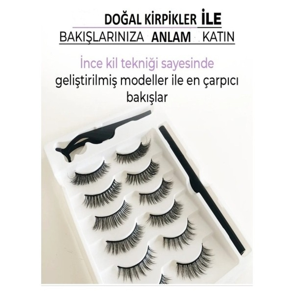 Mis Tedarik 6 Çift Doğal Kirpik ve 1 Adet Suya Dayanıklı Mıknatıslı Likit Eyeliner Yapıştırıcı (Siyah Renk) Takma Kirpik Ürünleri Fiyatı