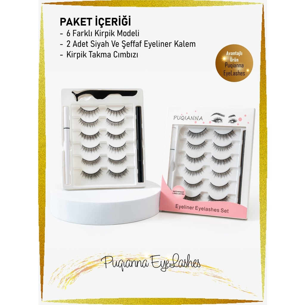 Mis Tedarik 6 FARKLI Çift Doğal Kirpik ve 2Adet Suya Dayanıklı Yapışkanlı Likit Eyeliner Yapıştırıcı (Siyah VE ŞEFFAF RENK) Diğer Fiyatı