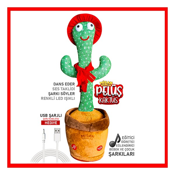 Misan Konuşan Dans Eden Müzikli Işıklı Peluş Kaktüs Oyuncak - Krem - Haki Anne Bebek Oyuncak Fiyatı
