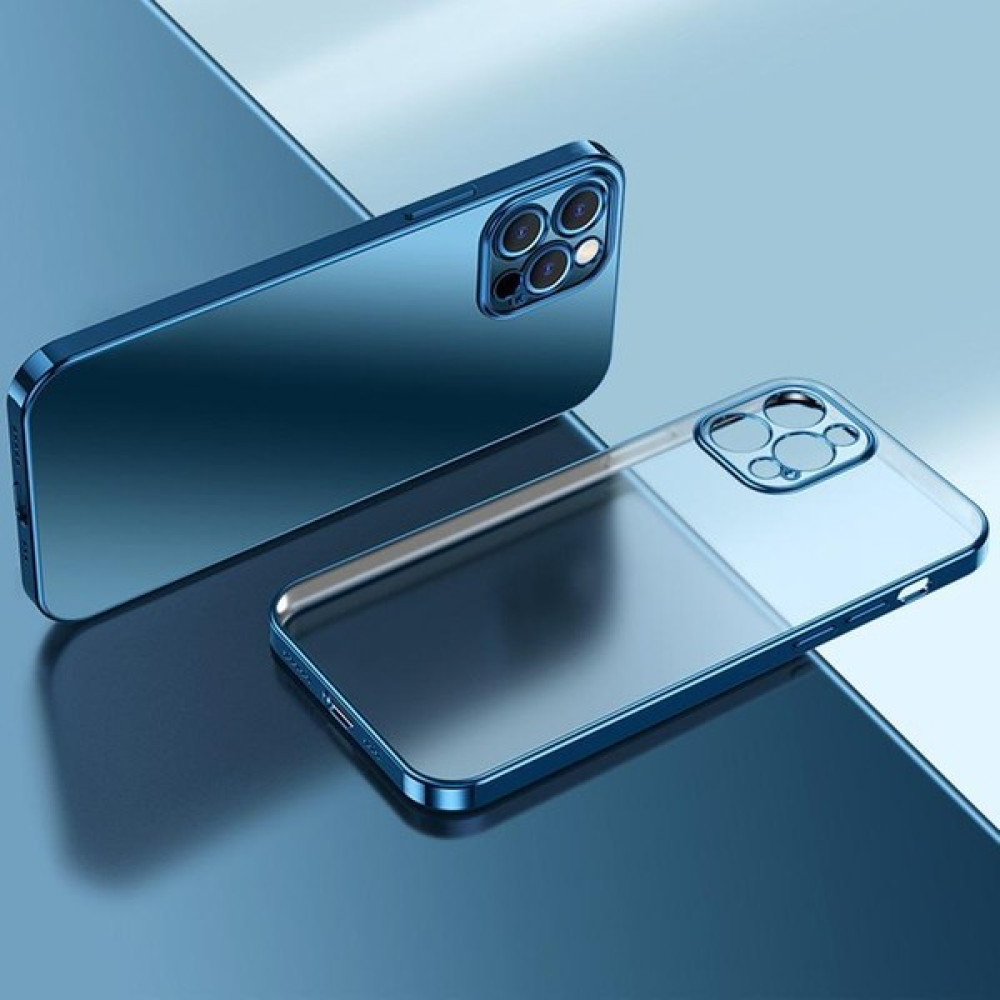 Miscase Lazer Parlak Kare Çerçeve Şeffaf Plating Cep Telefonu Kılıfı Lacivert-Apple iPhone 12 - Lacivert Cep Telefonu Kılıfı Fiyatı