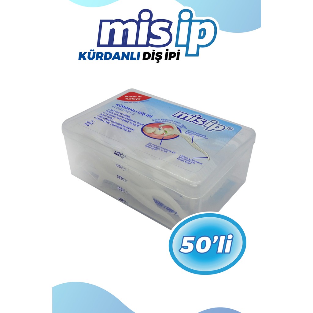 Misip Kürdanlı Diş İpi 50'li Paket Ekstra Plak Temizliği ve Diş Arası Bakım Türkiye Üretimi Diğer Fiyatı